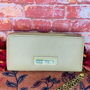 Olivia + Joy cream Faux Pebbled Leather zippered Wristlet Wallet